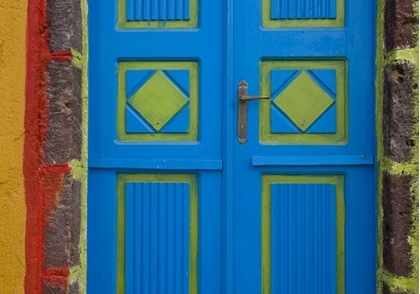 Picture of GREECE,THIRA, OIA BLUE AND LIME GREEN DOOR