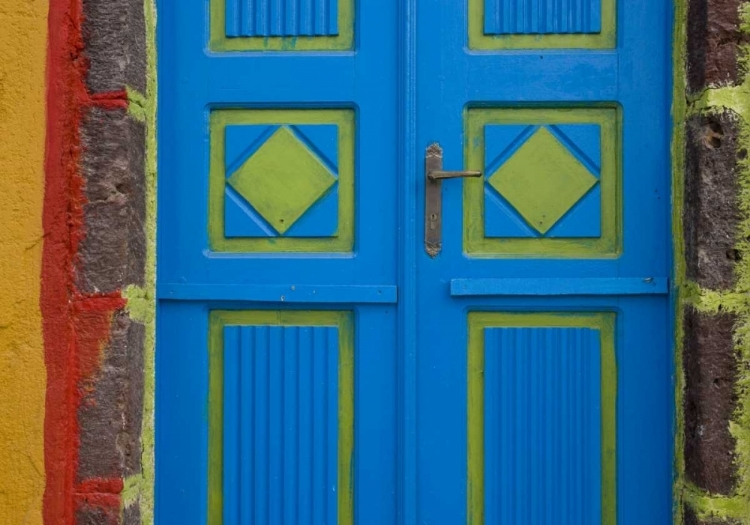Picture of GREECE,THIRA, OIA BLUE AND LIME GREEN DOOR