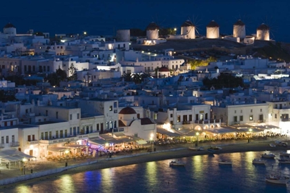 Picture of GREECE, HORA NIGHT VIEW OVERLOOKING HARBOR