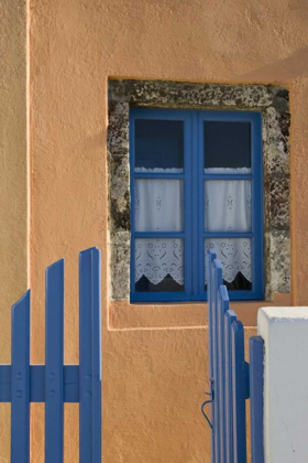 Picture of GREECE, SANTORINI OPEN BLUE GATE AND WINDOW