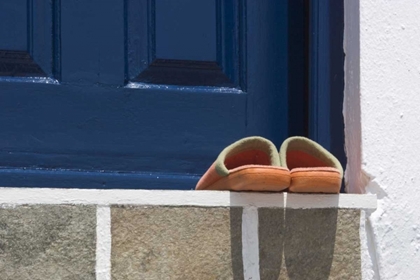 Picture of GREECE, MYKONOS, HORA SLIPPERS ON THRESHOLD