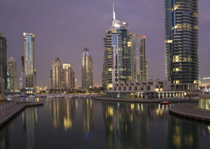 Picture of UAE, DUBAI, MARINA LIGHTS REFLECT ON MARINA