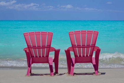 Picture of BAHAMAS, LITTLE EXUMA IS PINK CHAIRS ON BEACH