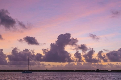 Picture of BAHAMAS, EXUMA IS SAILBOAT ANCHORED AT SUNSET