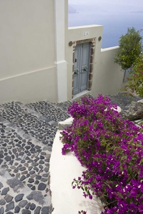 Picture of GREECE, SANTORINI, OIA PEBBLED STREE STAIRS