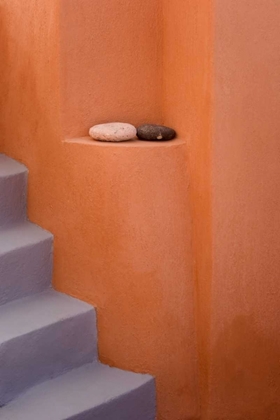 Picture of GREECE, SANTORINI, OIA ROCK DECOR BY STAIRS