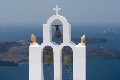 Picture of GREECE, SANTORINI CHURCH BELL TOWER WITH SEA