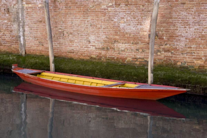 Picture of ITALY, VENICE RED BOAT REFLECTING IN A CANAL