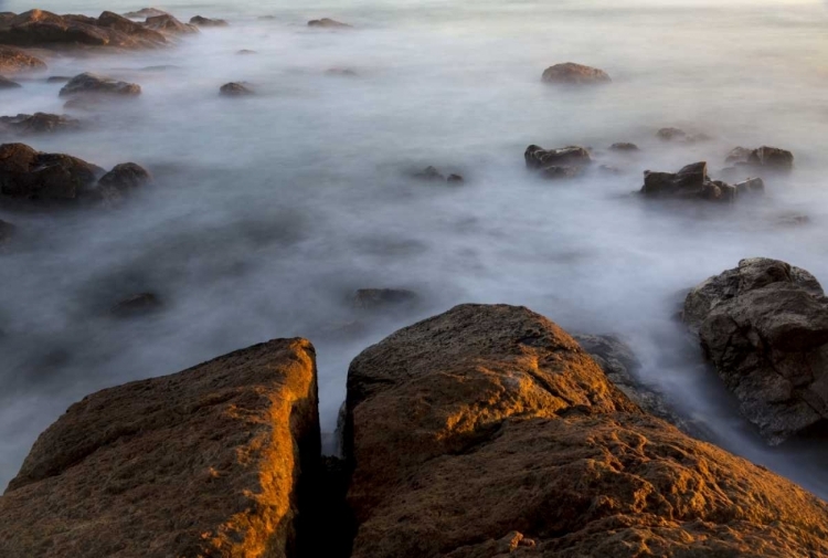 Picture of SOUTH AFRICA SUNSET ON OCEAN AND SHORE ROCKS