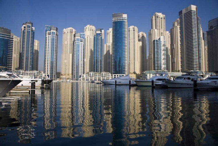 Picture of UAE, DUBAI MARINA TOWERS WITH BOATS AT ANCHOR