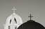 Picture of GREECE, SANTORINI CHURCH STEEPLES AND CROSSES