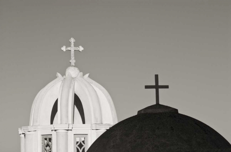 Picture of GREECE, SANTORINI CHURCH STEEPLES AND CROSSES