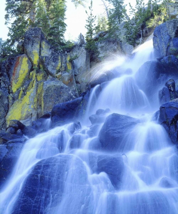 Picture of CA, SIERRA NEVADA WATERFALL CASCADES OVER ROCKS