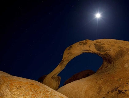Picture of CA, ALABAMA HILLS MOONRISE BEHIND MOBIUS ARCH