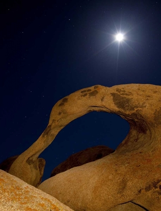 Picture of CA, ALABAMA HILLS MOONRISE BEHIND MOBIUS ARCH