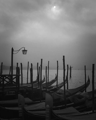 Picture of EUROPE, ITALY, VENICE MOORED GONDOLAS AND FOG