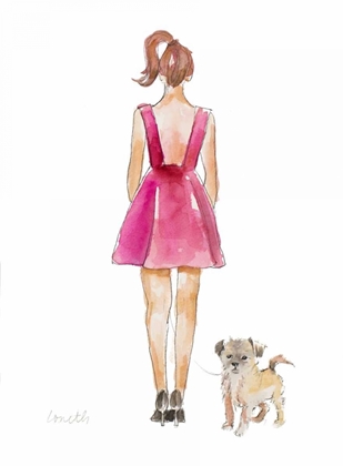 Picture of WATER COLOR GIRL WITH PUPPY I