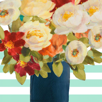 Picture of FLOWERS ON STRIPES I