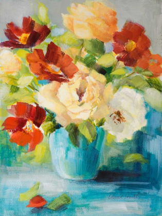 Picture of FLOWERS IN TEAL VASE I