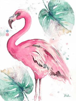 Picture of WATERCOLOR LEAF FLAMINGO I