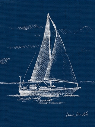 Picture of SAIL BOAT ON BLUE BURLAP I