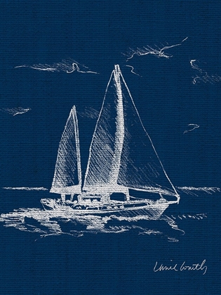 Picture of SAIL BOAT ON BLUE BURLAP II