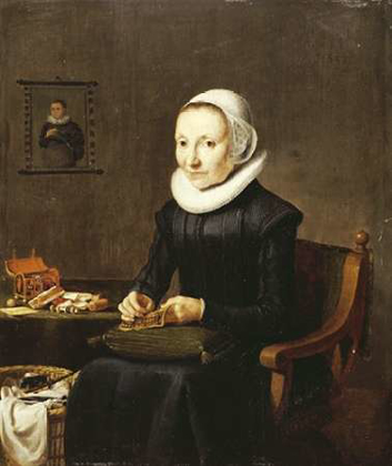 Picture of PORTRAIT OF AN OLD LADY, EMBROIDERING