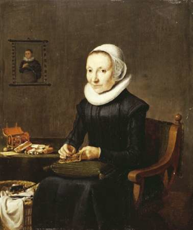 Picture of PORTRAIT OF AN OLD LADY, EMBROIDERING
