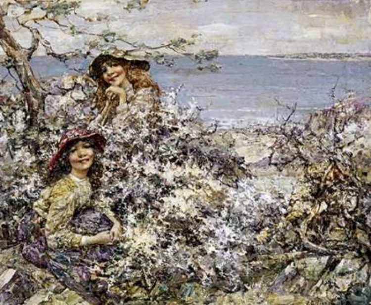 Picture of TWO GIRLS AMONG BLOSSOM, BRIGHOUSE BAY