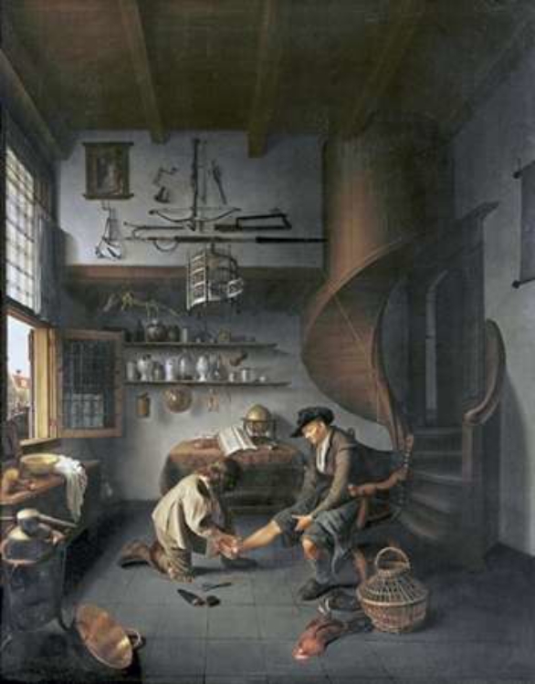 Picture of A BARBER SURGEON TENDING A PEASANTS FOOT