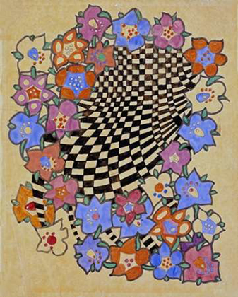 Picture of FLORAL AND CHEQUERED FABRIC DESIGN, CIRCA 1916