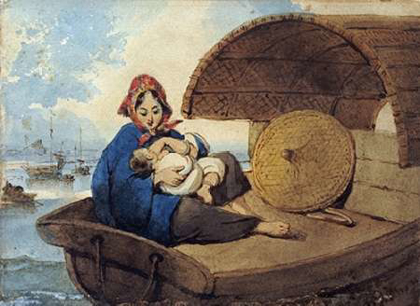 Picture of A TANKA WOMAN WITH HER CHILD ON A BOAT