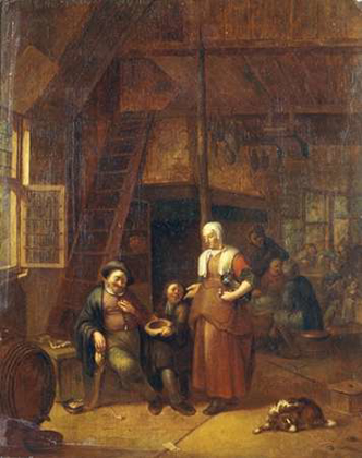 Picture of THE INTERIOR OF AN INN WITH A MAN PAYING A SERVING WOMAN