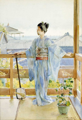 Picture of GEISHA STANDING ON A BALCONY