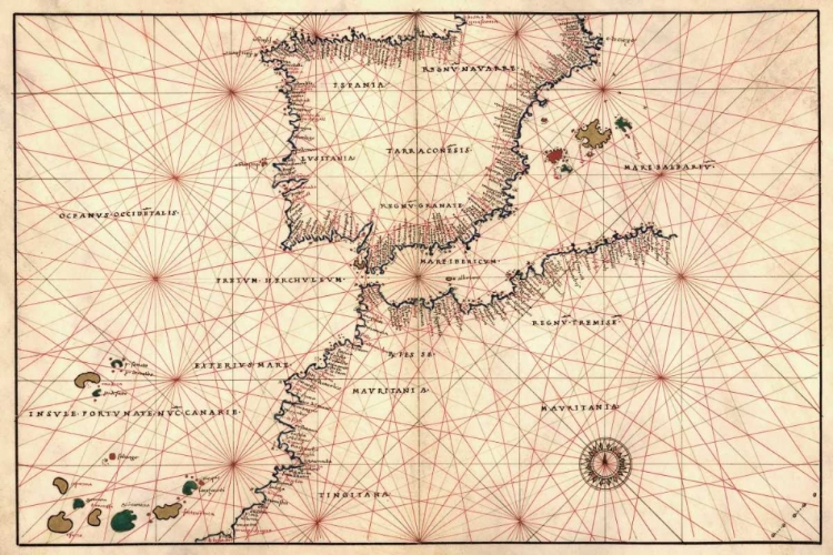 Picture of PORTOLAN OR NAVIGATIONAL MAP OF THE SPAIN, GIBRALTAR AND NORTH AFRICA