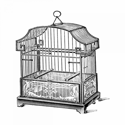 Picture of ETCHINGS: BIRDCAGE - GABLE TOP, FLORAL BASE.