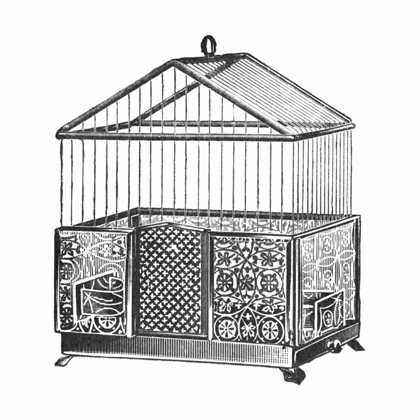 Picture of ETCHINGS: BIRDCAGE - PEAKED TOP, PATTERNED BASE.