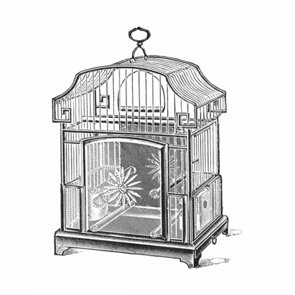 Picture of ETCHINGS: BIRDCAGE - GABLE TOP, DAISY BASE.