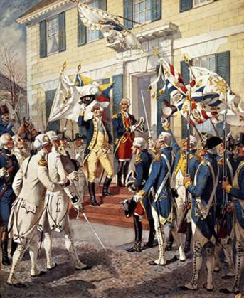 Picture of WASHINGTON VISITING ROCHAMBEAU AT FRENCH EMBASSY