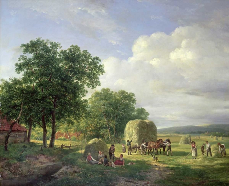 Picture of A WOODED LANDSCAPE WITH HAYMAKERS