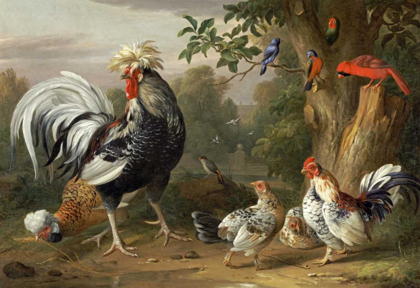 Picture of POULTRY AND OTHER BIRDS IN THE GARDEN OF A MANSION