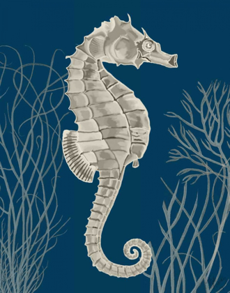 Picture of SILVER GREY SEAHORSES ON BLUE A