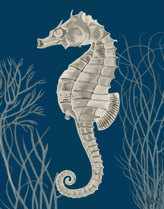 Picture of SILVER GREY SEAHORSES ON BLUEB