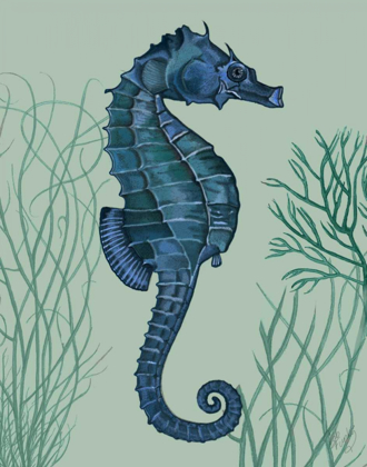 Picture of BLUE SEAHORSES ON LIGHT GREEN SAGE A