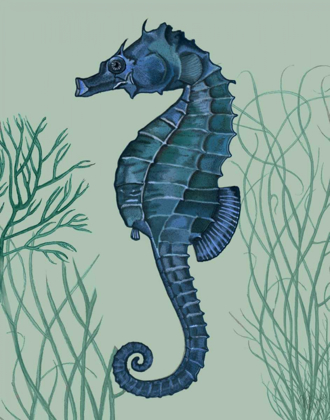 Picture of BLUE SEAHORSES ON LIGHT GREEN SAGE B