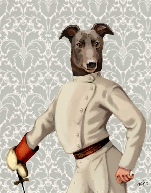 Picture of GREYHOUND FENCER IN CREAM PORTRAIT