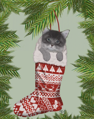 Picture of GREY KITTEN IN CHRISTMAS STOCKING