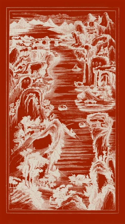 Picture of CHINESE BIRDS-EYE VIEW IN RED I