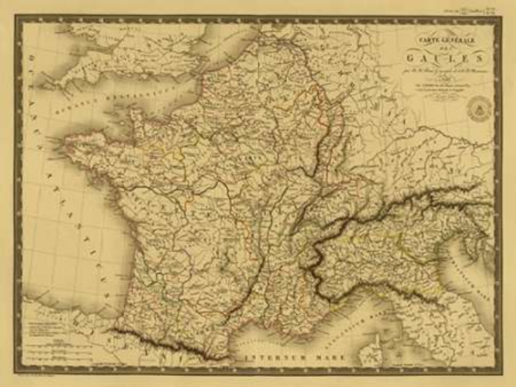 Picture of CARTE GENERALE DES GAULES, 1821 - TEA STAINED