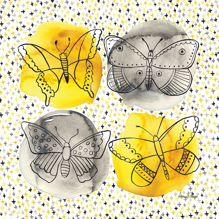 Picture of GRAY AND YELLOW BUTTERFLIES I